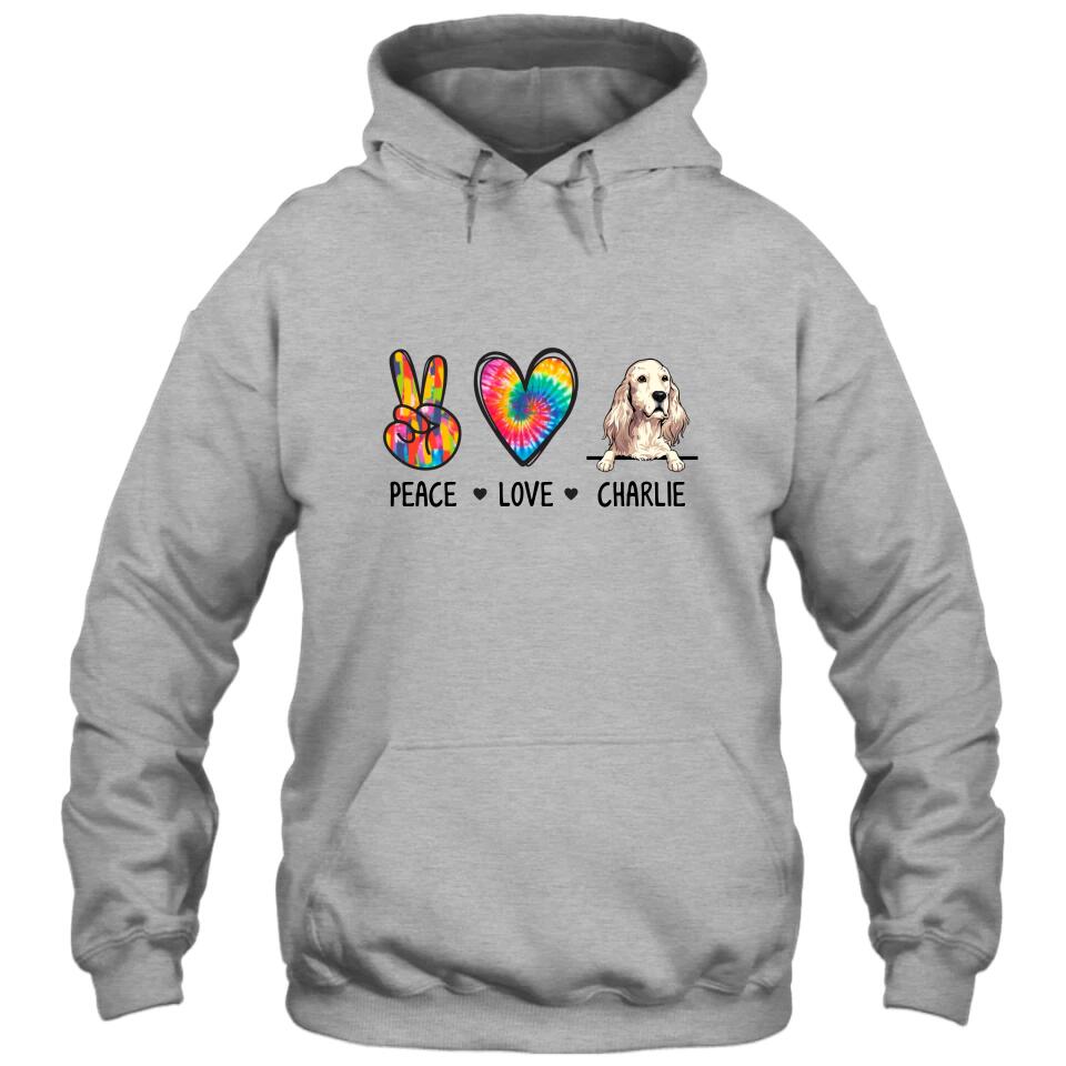 Peace Love Dog - Personalized Dog Breeds T-Shirt and Hoodie - Tie Dye Shirt - Custom Gift for Dog Lovers - Mother's Day, Father's Day, Christmas Gift