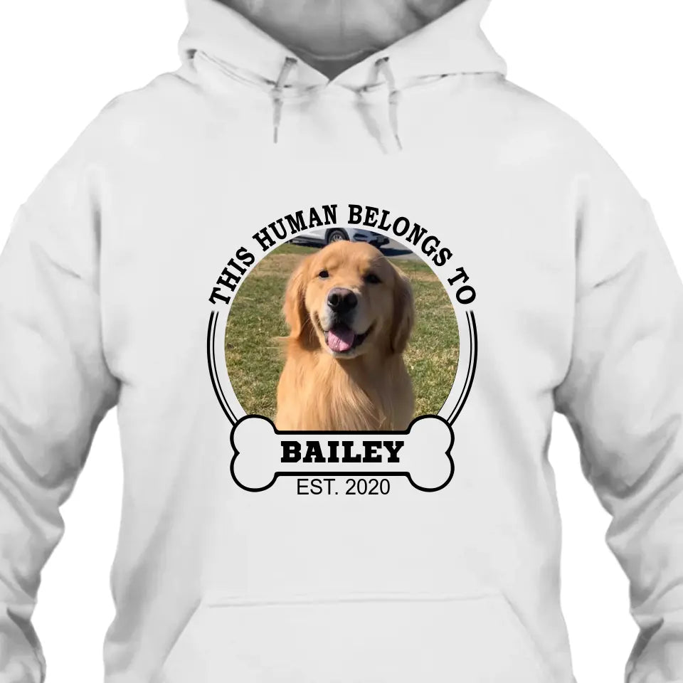 This Human Belongs To - Personalized Dog Photo T-Shirt and Hoodie - Custom Gift for Dog Lovers - Mother's Day, Father's Day, Christmas Gift