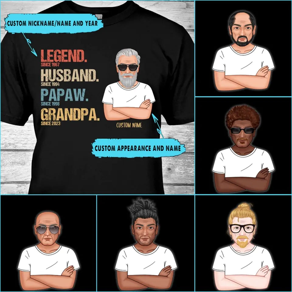 Personalized Vintage Legend Husband Daddy Grandpa T-Shirt and Hoodie - Custom Gift for Father's Day, Christmas