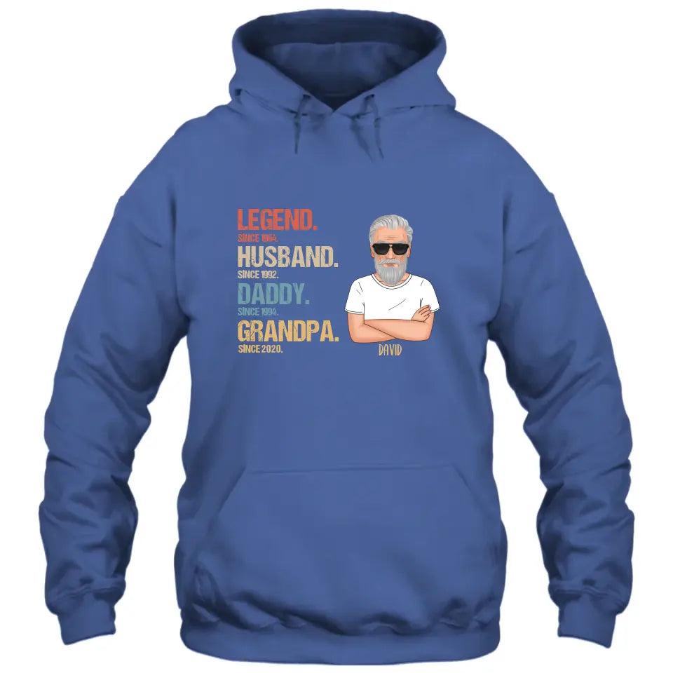 Personalized Vintage Legend Husband Daddy Grandpa T-Shirt and Hoodie - Custom Gift for Father's Day, Christmas