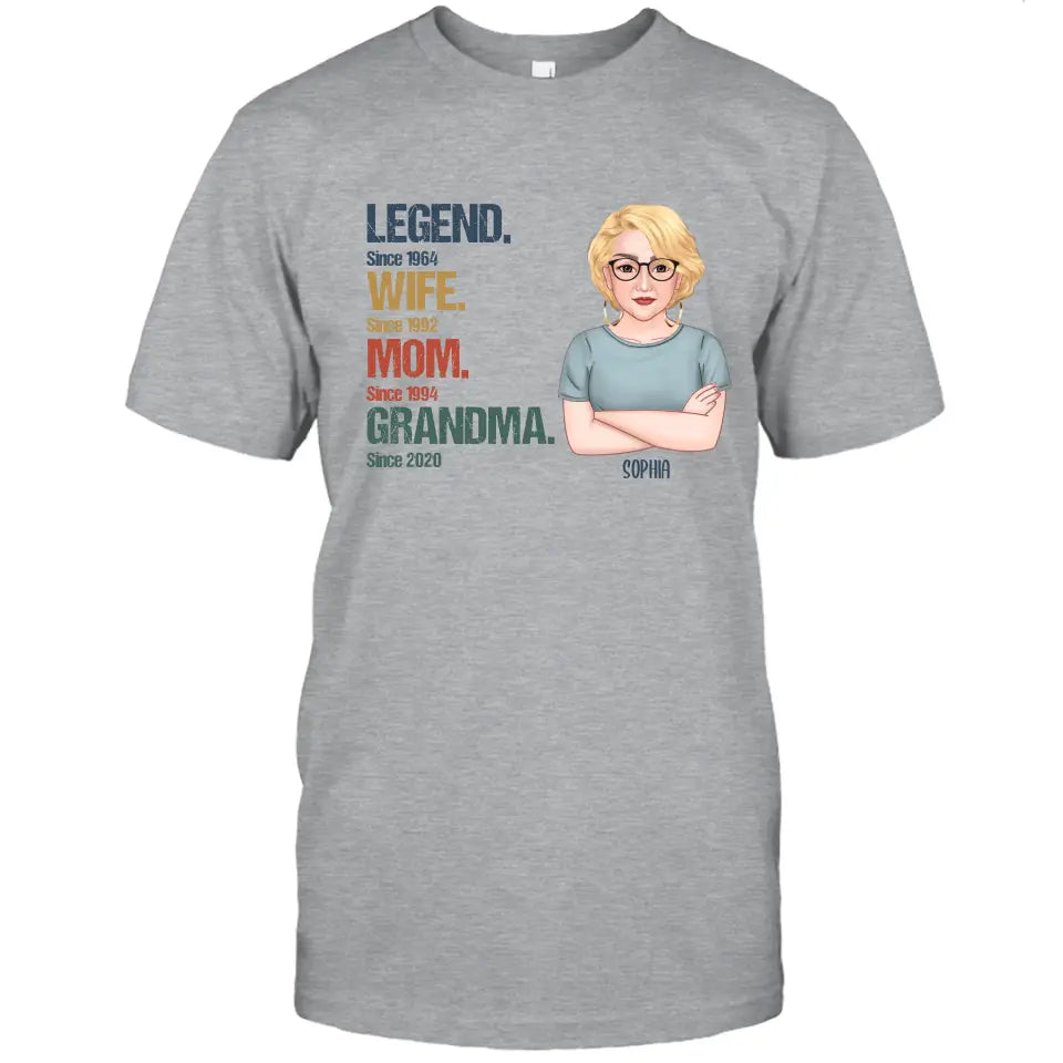 Personalized Vintage Legend Wife Mom Grandma Light Color T-Shirt and Hoodie - Custom Gift for Mother's Day, Christmas
