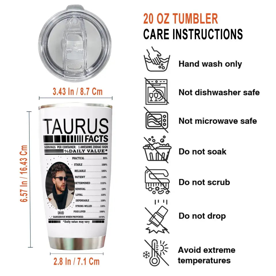 Zodiac Facts for Man - Custom Photo Tumbler - Gift For Birthday