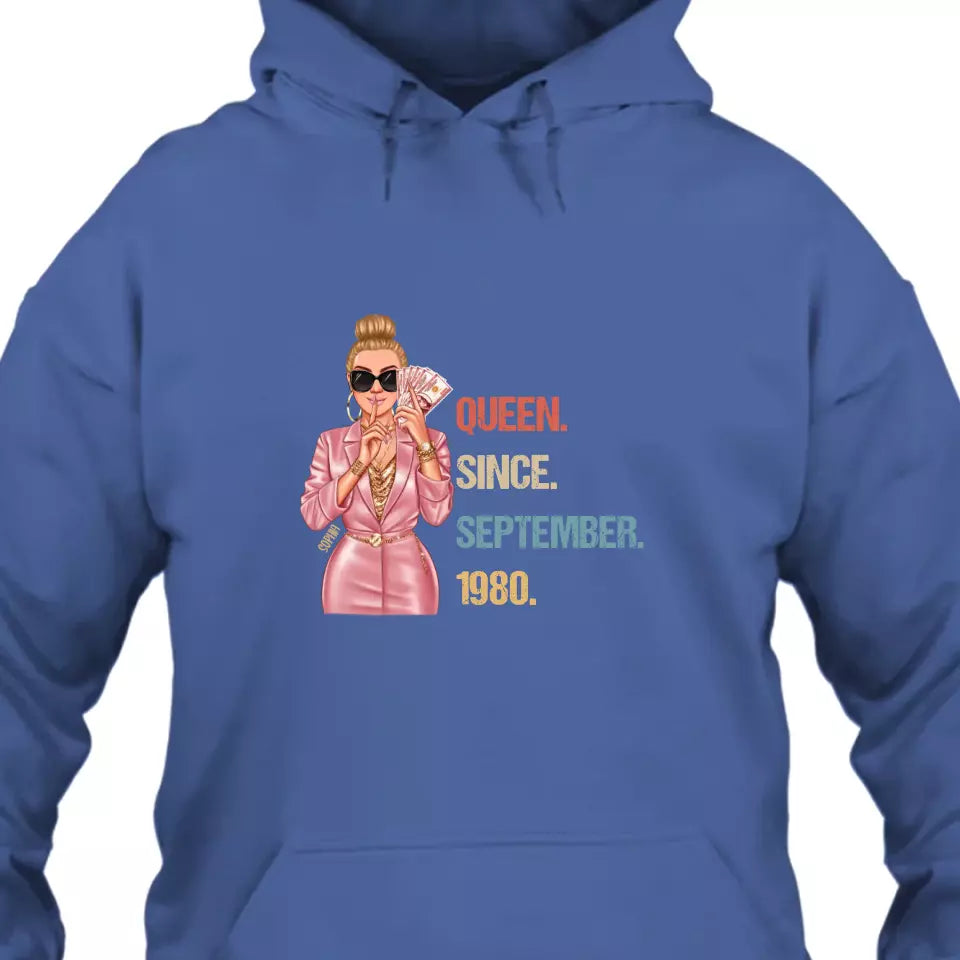 (40% OFF) - Custom Birthday Queen - Queen Since - Personalized T-Shirt and Hoodie - Gift For Birthday