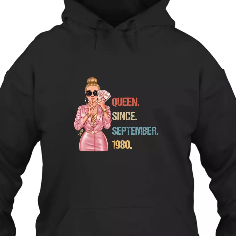 (40% OFF) - Custom Birthday Queen - Queen Since - Personalized T-Shirt and Hoodie - Gift For Birthday