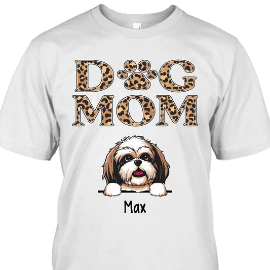 Dog Mom - Personalized T-Shirt and Hoodie - Custom Gift for Dog Lovers - Leopard Dog Mom Shirt - Mother's Day, Christmas Gift