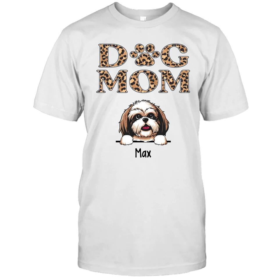 Dog Mom - Personalized T-Shirt and Hoodie - Custom Gift for Dog Lovers - Leopard Dog Mom Shirt - Mother's Day, Christmas Gift