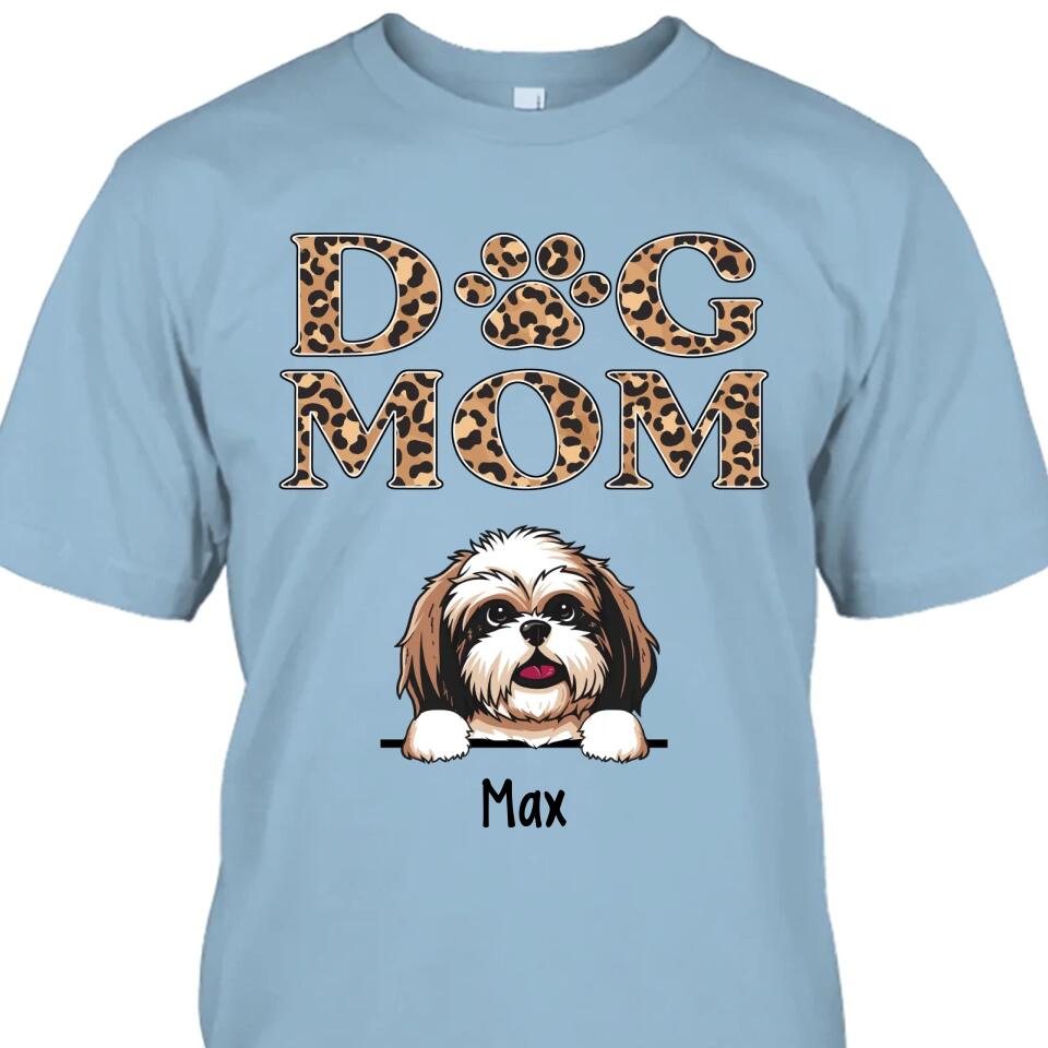 Dog Mom - Personalized T-Shirt and Hoodie - Custom Gift for Dog Lovers - Leopard Dog Mom Shirt - Mother's Day, Christmas Gift