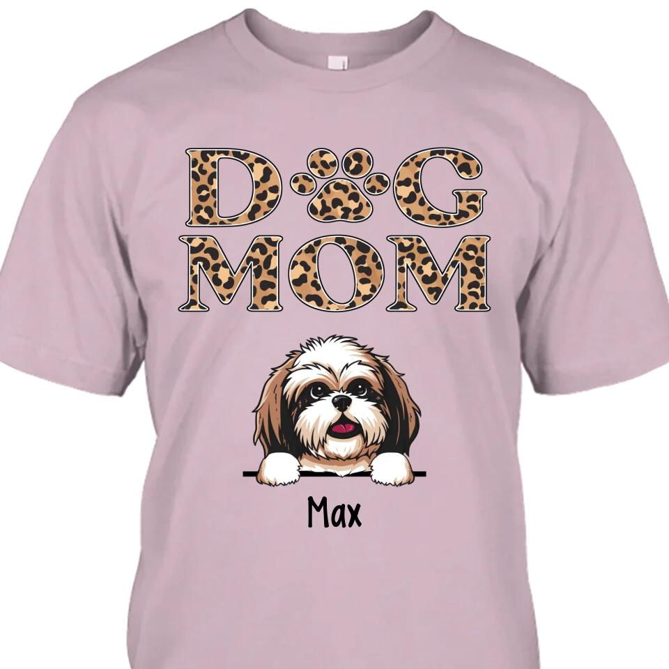 Dog Mom - Personalized T-Shirt and Hoodie - Custom Gift for Dog Lovers - Leopard Dog Mom Shirt - Mother's Day, Christmas Gift