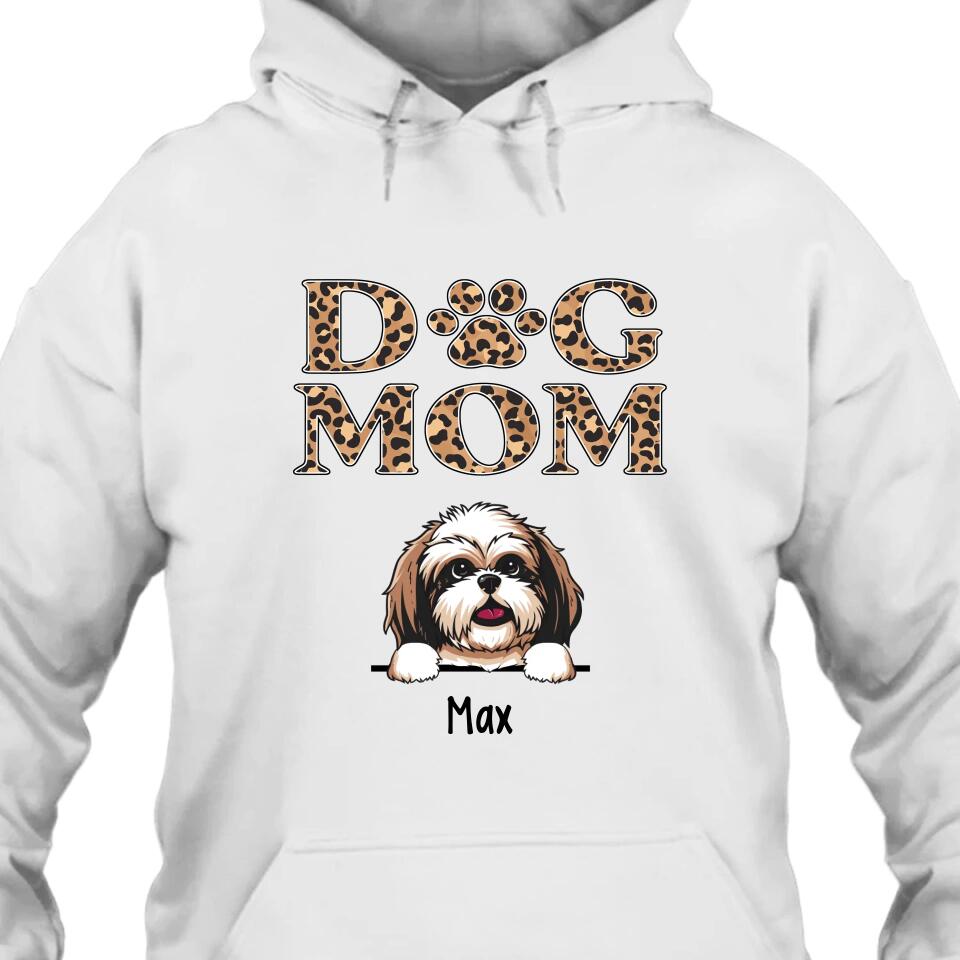 Dog Mom - Personalized T-Shirt and Hoodie - Custom Gift for Dog Lovers - Leopard Dog Mom Shirt - Mother's Day, Christmas Gift