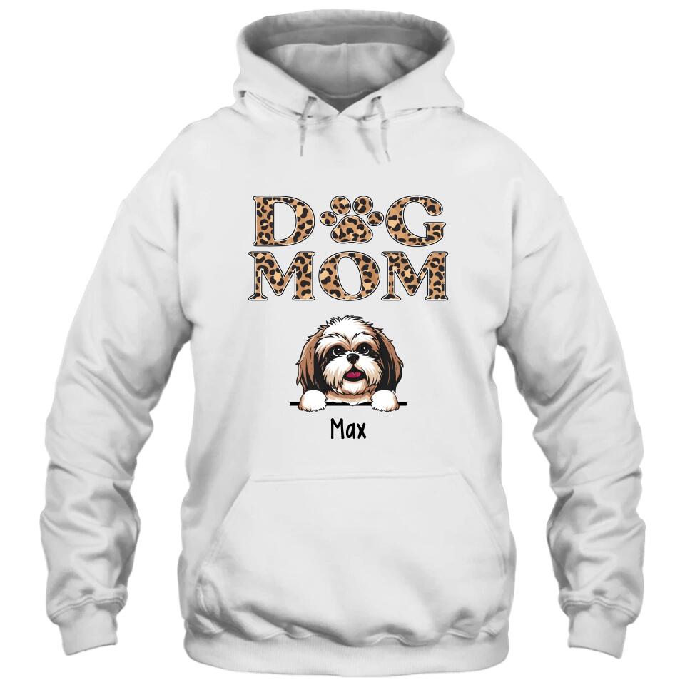 Dog Mom - Personalized T-Shirt and Hoodie - Custom Gift for Dog Lovers - Leopard Dog Mom Shirt - Mother's Day, Christmas Gift