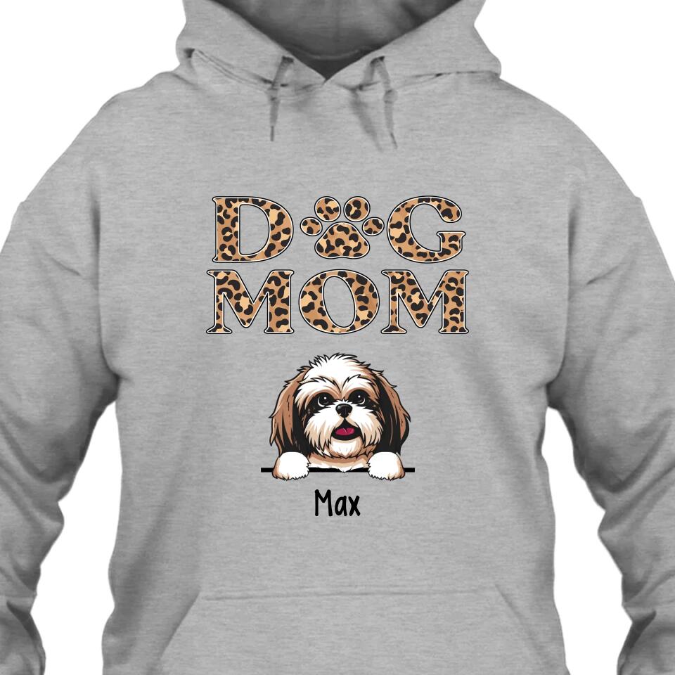 Dog Mom - Personalized T-Shirt and Hoodie - Custom Gift for Dog Lovers - Leopard Dog Mom Shirt - Mother's Day, Christmas Gift