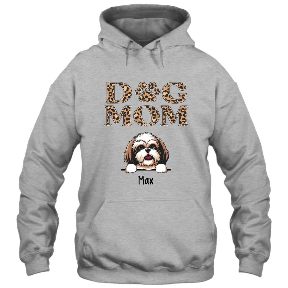 Dog Mom - Personalized T-Shirt and Hoodie - Custom Gift for Dog Lovers - Leopard Dog Mom Shirt - Mother's Day, Christmas Gift