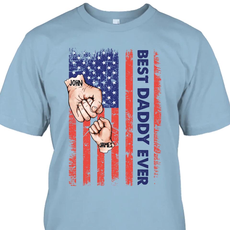 Personalized Best Dad Ever T-Shirt and Hoodie - Dad American Flag Shirt - Custom Gift for Father's Day, Independence Day, Christmas