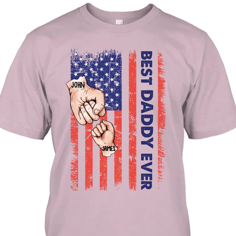 Personalized Best Dad Ever T-Shirt and Hoodie - Dad American Flag Shirt - Custom Gift for Father's Day, Independence Day, Christmas