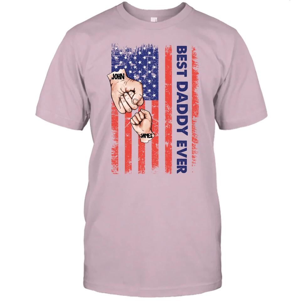 Personalized Best Dad Ever T-Shirt and Hoodie - Dad American Flag Shirt - Custom Gift for Father's Day, Independence Day, Christmas