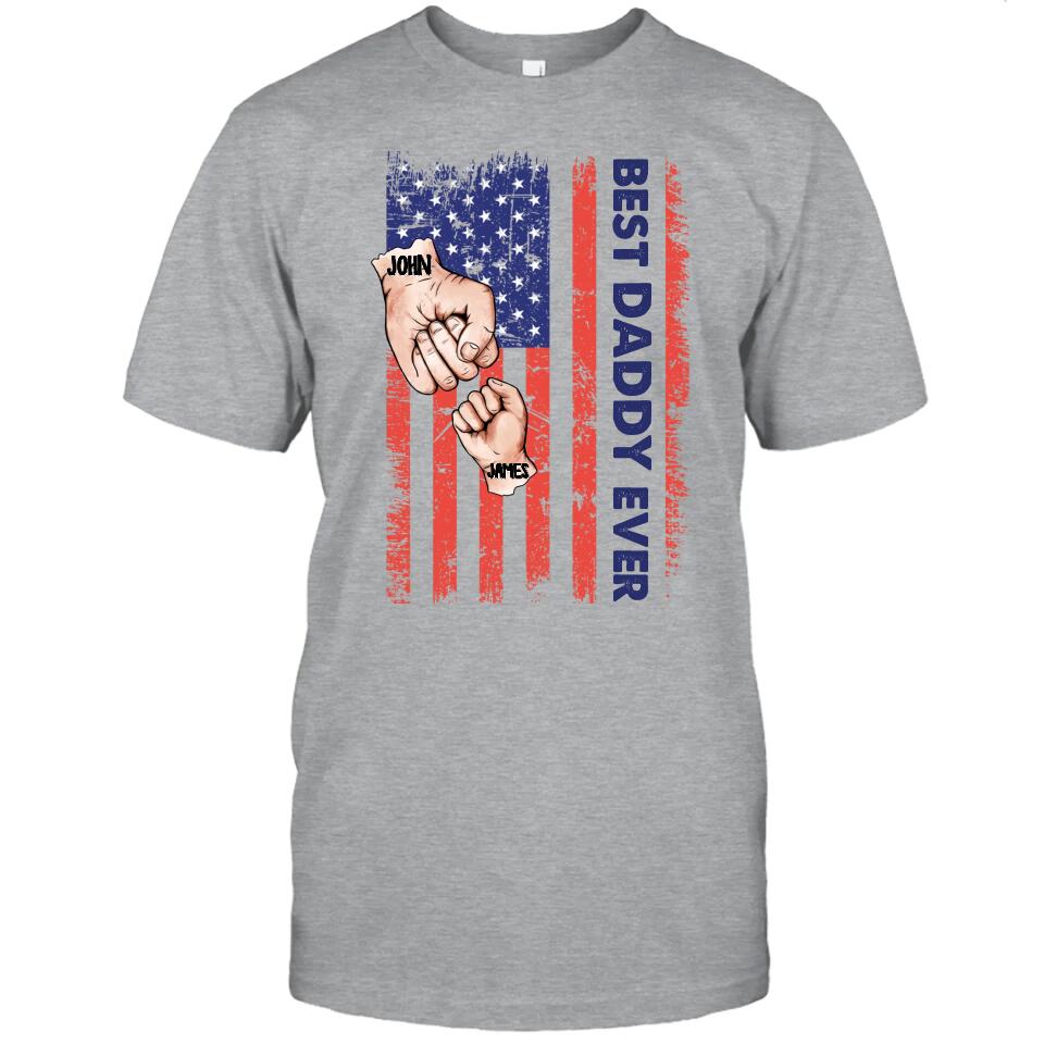 Personalized Best Dad Ever T-Shirt and Hoodie - Dad American Flag Shirt - Custom Gift for Father's Day, Independence Day, Christmas