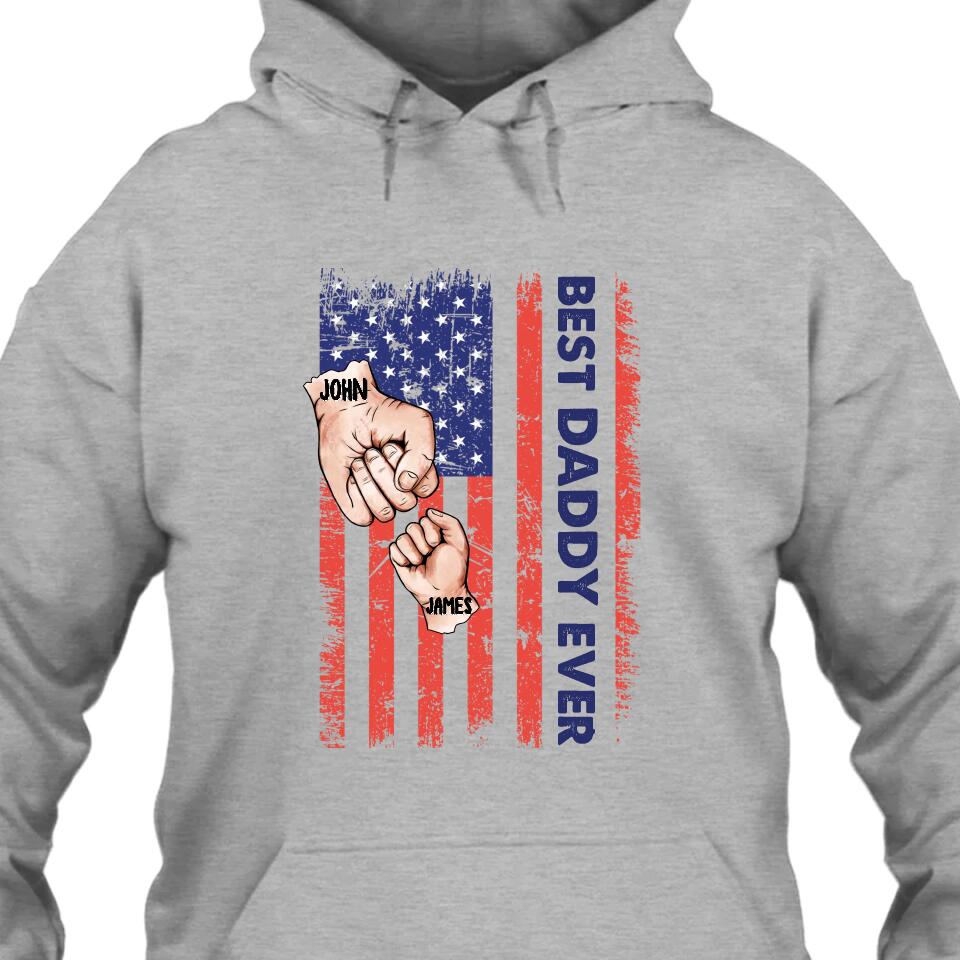 Personalized Best Dad Ever T-Shirt and Hoodie - Dad American Flag Shirt - Custom Gift for Father's Day, Independence Day, Christmas