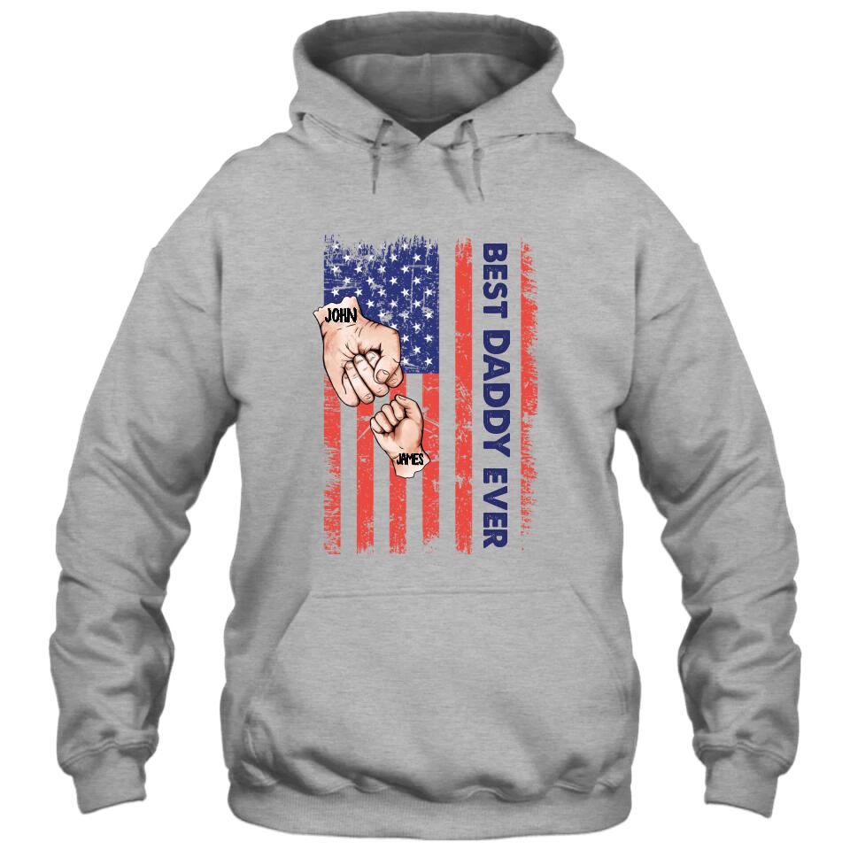 Personalized Best Dad Ever T-Shirt and Hoodie - Dad American Flag Shirt - Custom Gift for Father's Day, Independence Day, Christmas