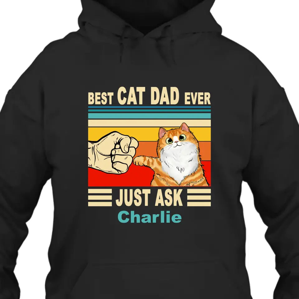 Best Cat Dad Ever - Personalized T-Shirt and Hoodie - Vintage Cat Dad Shirt - Custom Gift for Cat Lovers - Father's Day, Christmas Gift