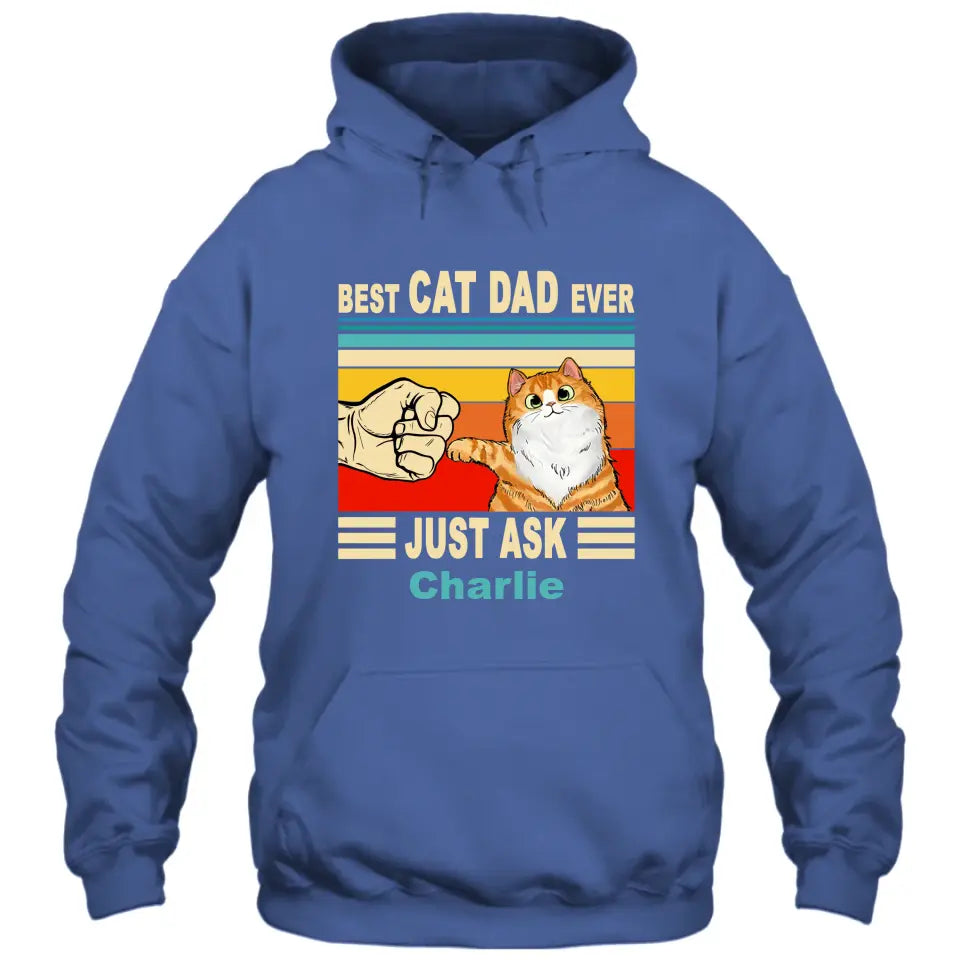 Best Cat Dad Ever - Personalized T-Shirt and Hoodie - Vintage Cat Dad Shirt - Custom Gift for Cat Lovers - Father's Day, Christmas Gift