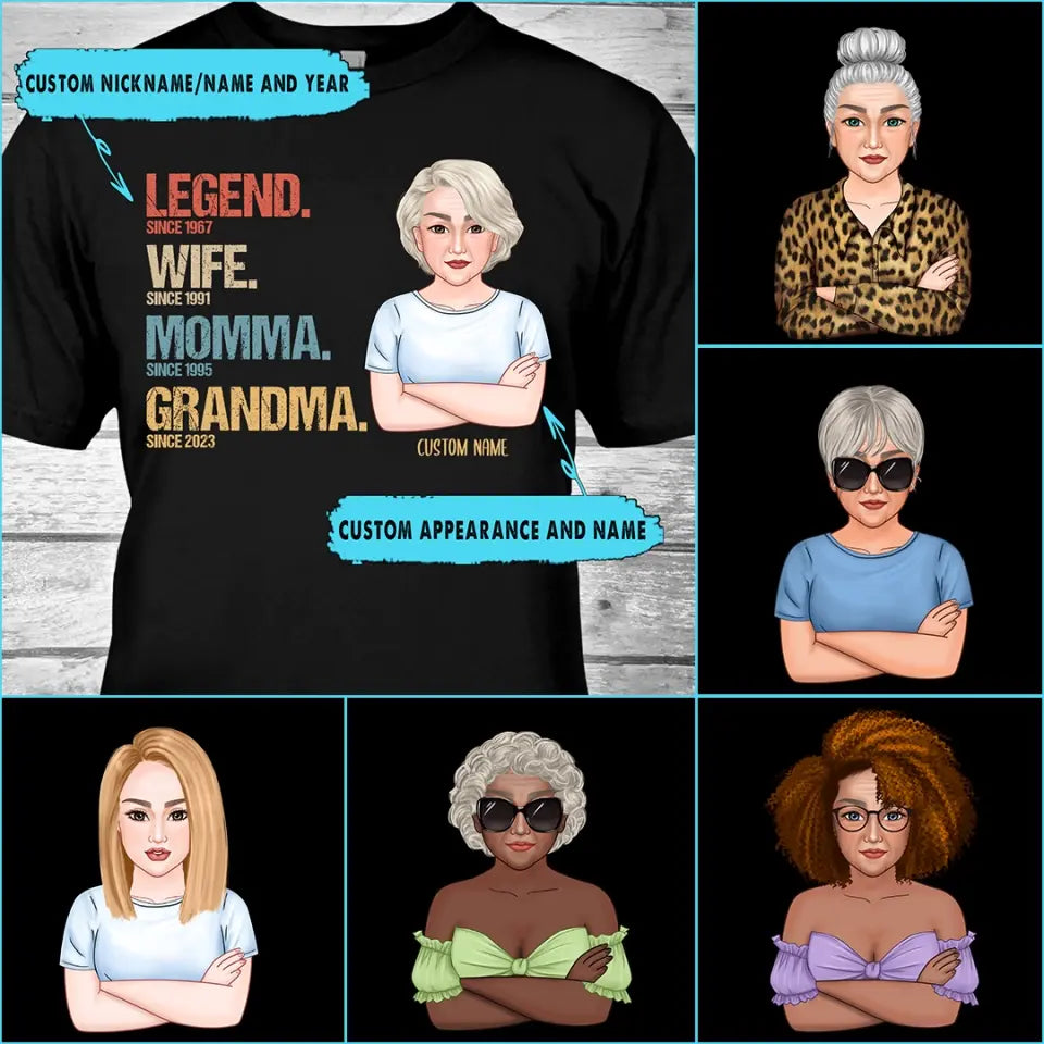 Personalized Vintage Legend Wife Mom Grandma T-Shirt and Hoodie - Custom Gift for Mother's Day, Christmas