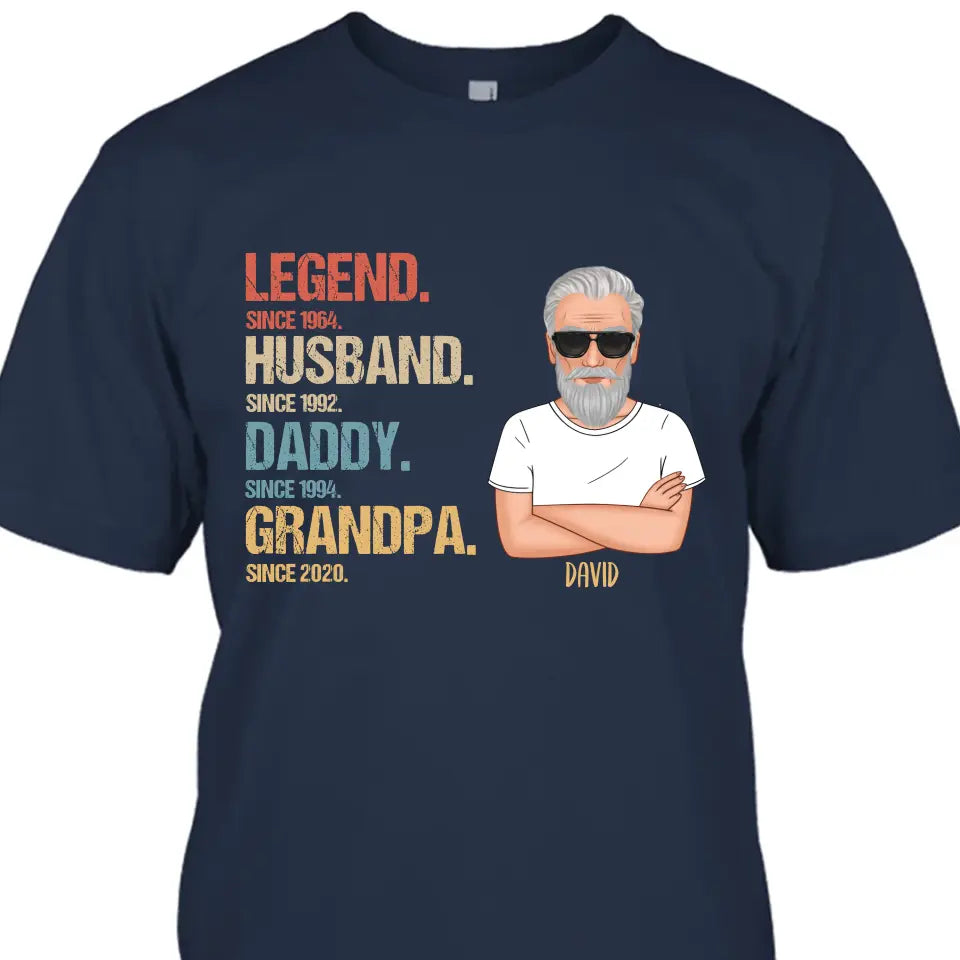 Personalized Vintage Legend Husband Daddy Grandpa T-Shirt and Hoodie - Custom Gift for Father's Day, Christmas