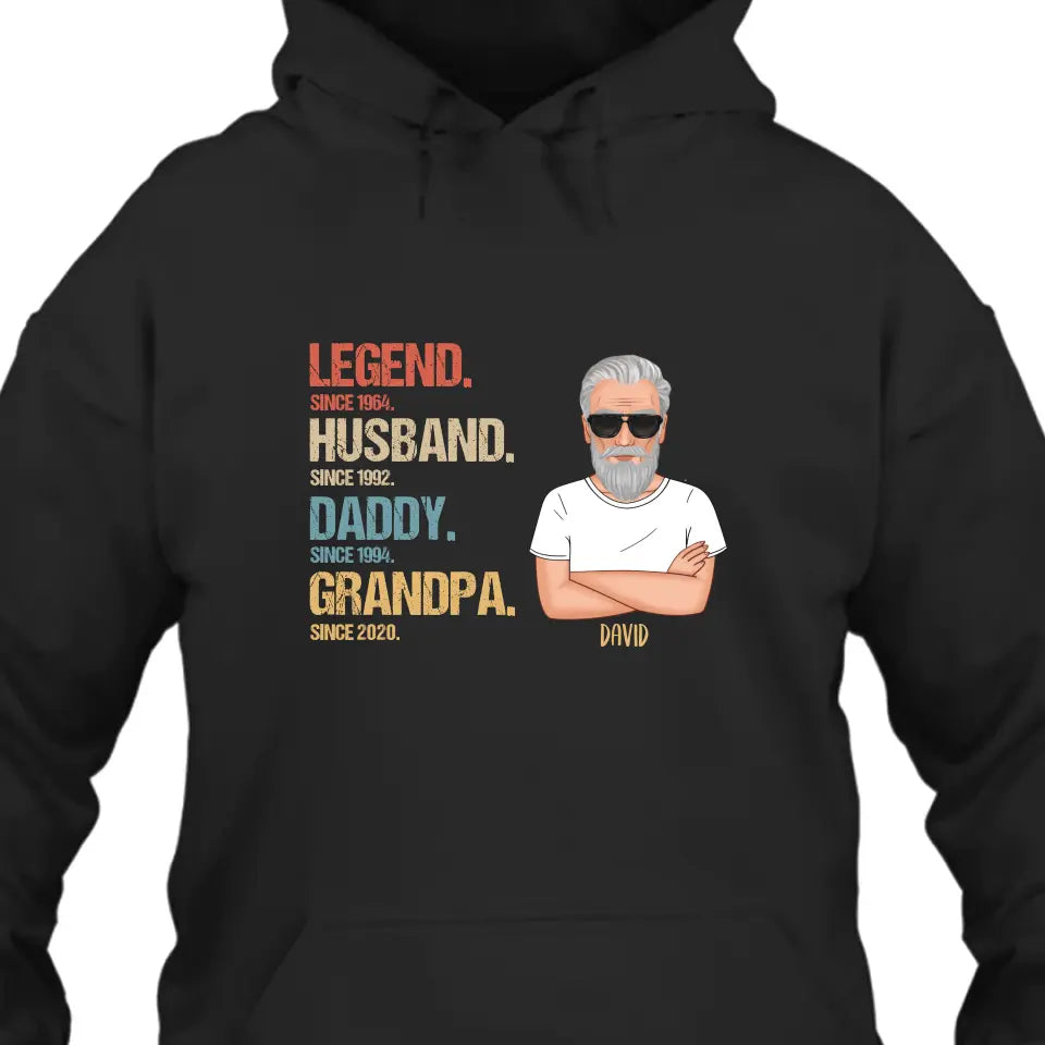 Personalized Vintage Legend Husband Daddy Grandpa T-Shirt and Hoodie - Custom Gift for Father's Day, Christmas