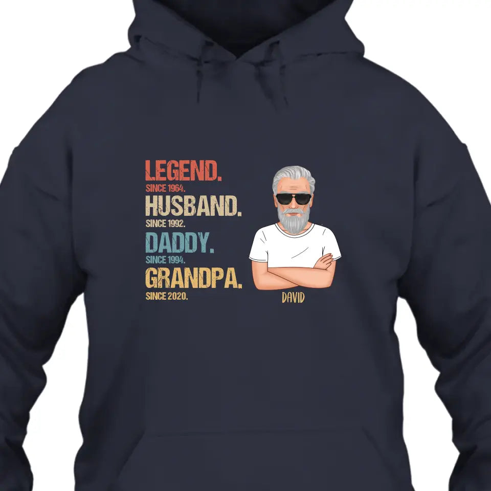 Personalized Vintage Legend Husband Daddy Grandpa T-Shirt and Hoodie - Custom Gift for Father's Day, Christmas