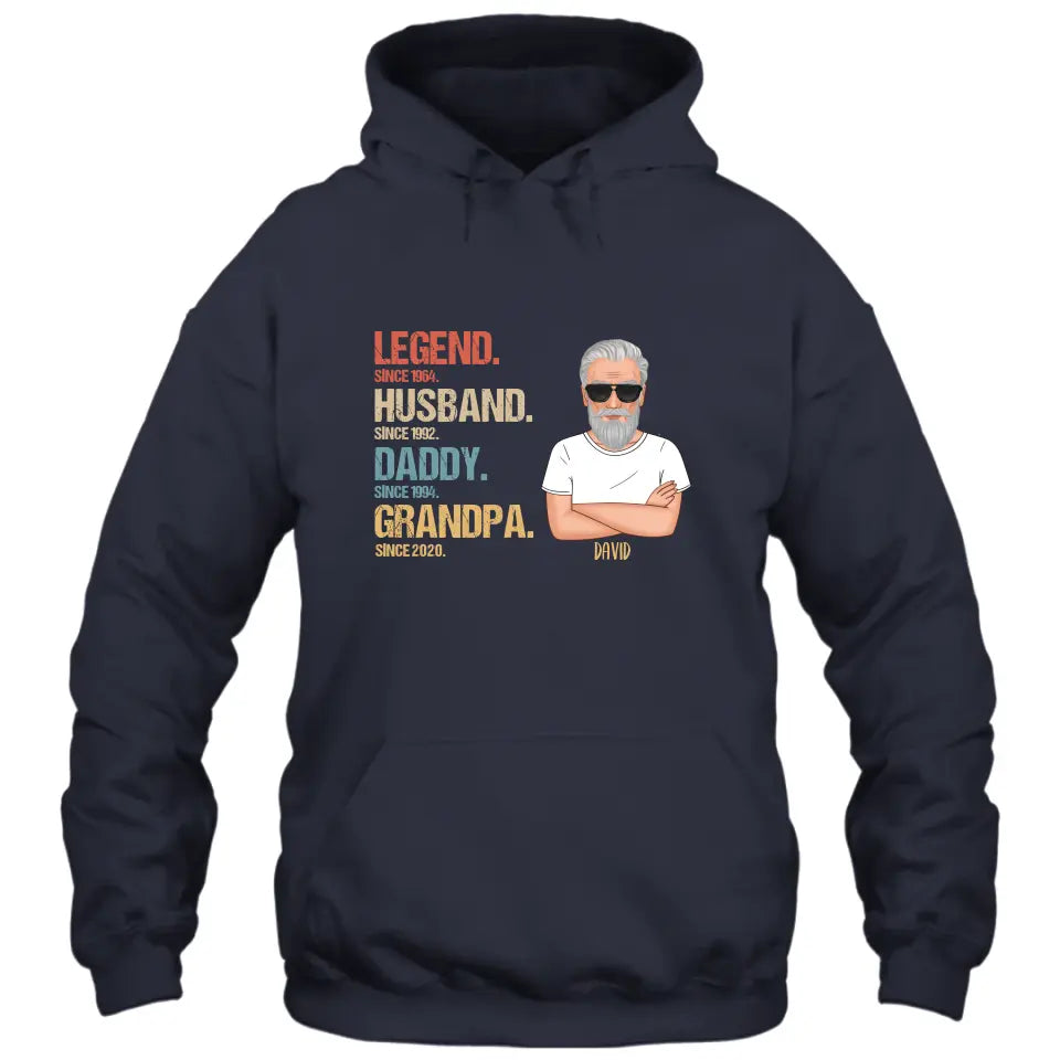 Personalized Vintage Legend Husband Daddy Grandpa T-Shirt and Hoodie - Custom Gift for Father's Day, Christmas