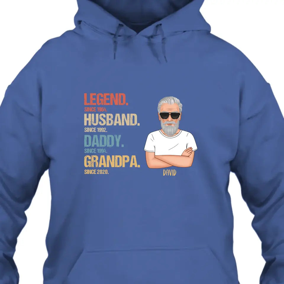 Personalized Vintage Legend Husband Daddy Grandpa T-Shirt and Hoodie - Custom Gift for Father's Day, Christmas