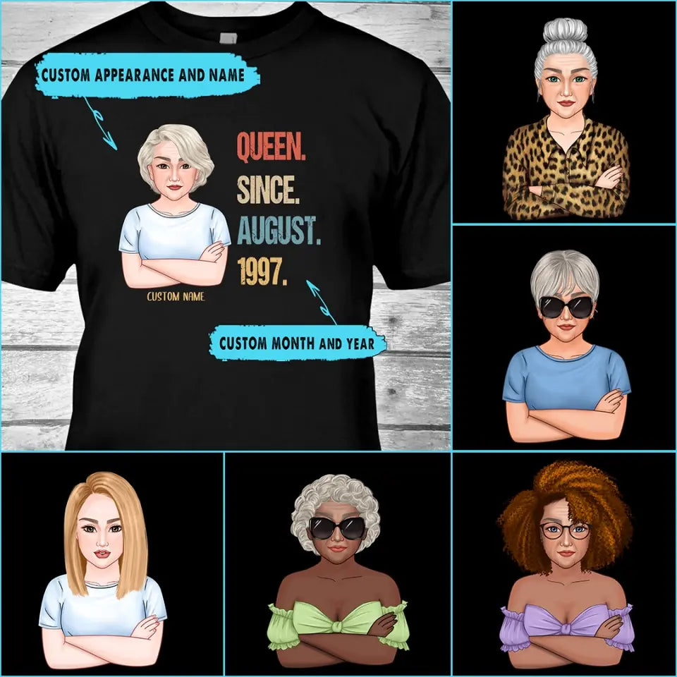 Personalized Birthday Month and Year - Queen Since, Queen Was Born In - Personalized T-Shirt and Hoodie - Gift For Birthday