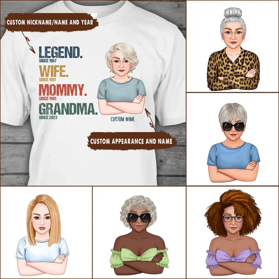 Personalized Vintage Legend Wife Mom Grandma Light Color T-Shirt and Hoodie - Custom Gift for Mother's Day, Christmas