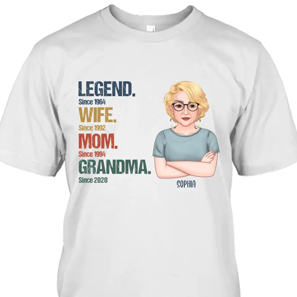 Personalized Vintage Legend Wife Mom Grandma Light Color T-Shirt and Hoodie - Custom Gift for Mother's Day, Christmas