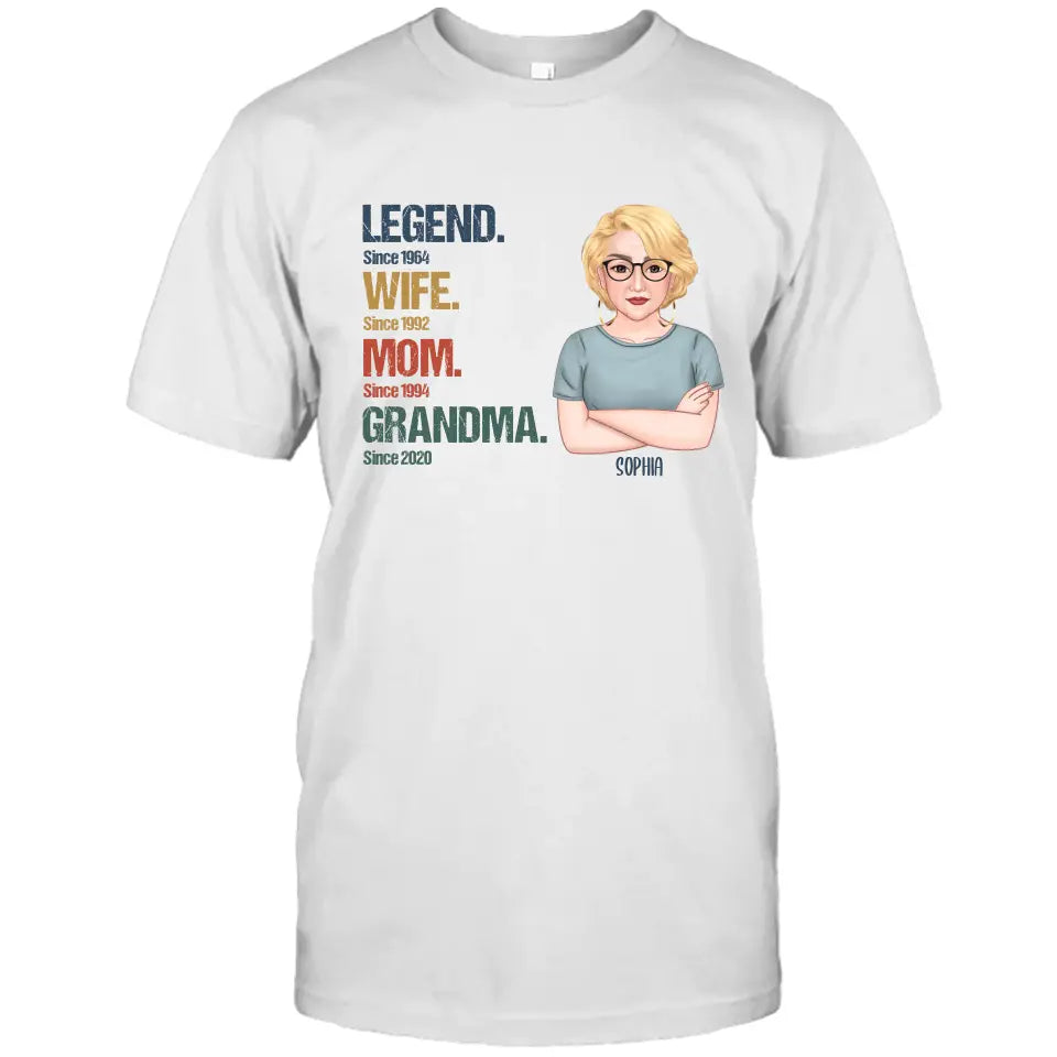 Personalized Vintage Legend Wife Mom Grandma Light Color T-Shirt and Hoodie - Custom Gift for Mother's Day, Christmas