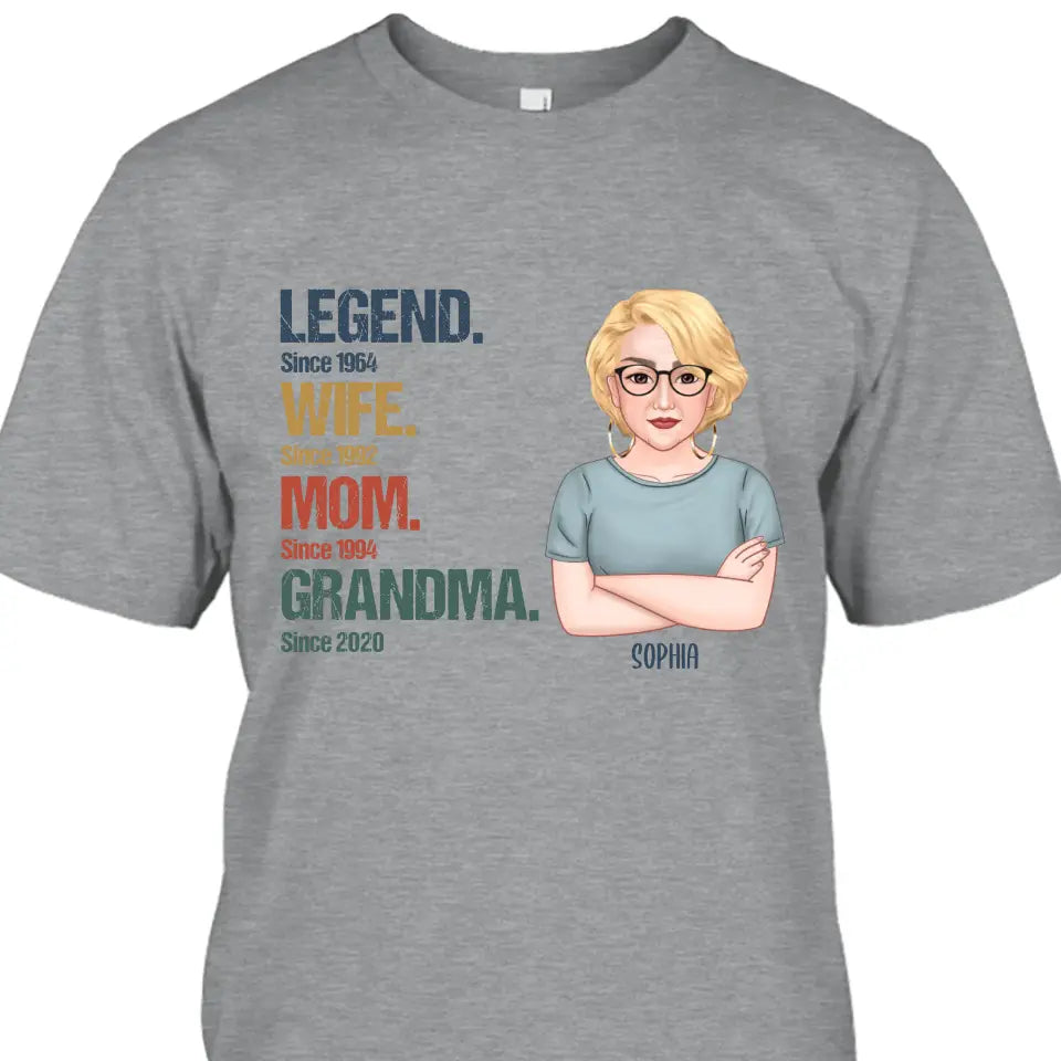 Personalized Vintage Legend Wife Mom Grandma Light Color T-Shirt and Hoodie - Custom Gift for Mother's Day, Christmas