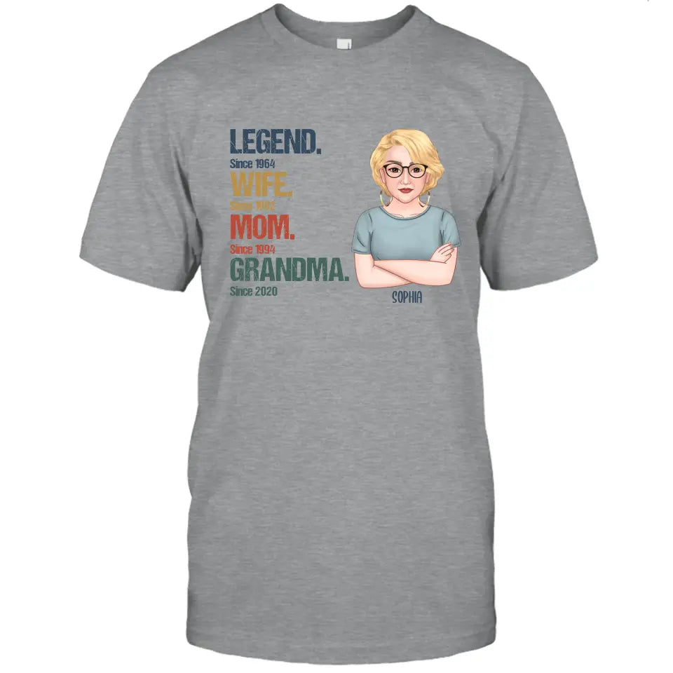 Personalized Vintage Legend Wife Mom Grandma Light Color T-Shirt and Hoodie - Custom Gift for Mother's Day, Christmas