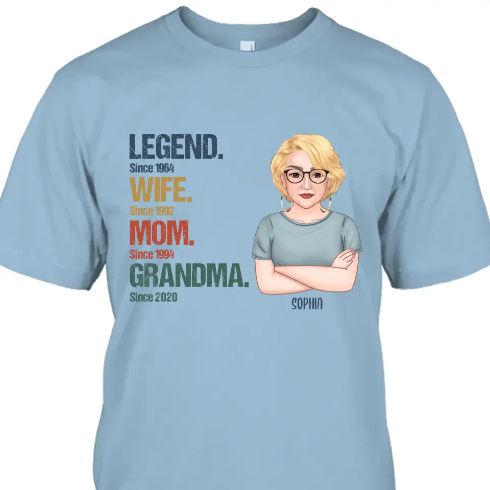 Personalized Vintage Legend Wife Mom Grandma Light Color T-Shirt and Hoodie - Custom Gift for Mother's Day, Christmas