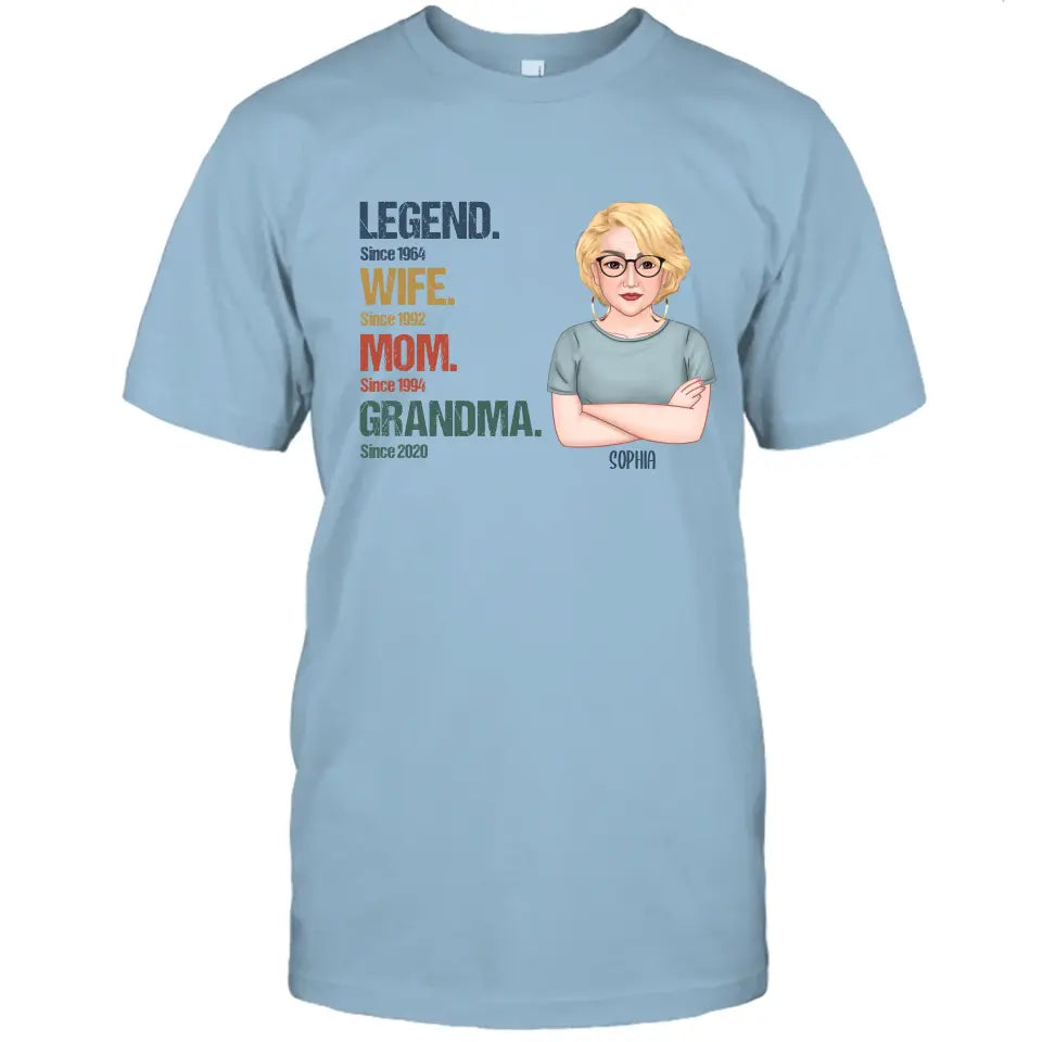 Personalized Vintage Legend Wife Mom Grandma Light Color T-Shirt and Hoodie - Custom Gift for Mother's Day, Christmas