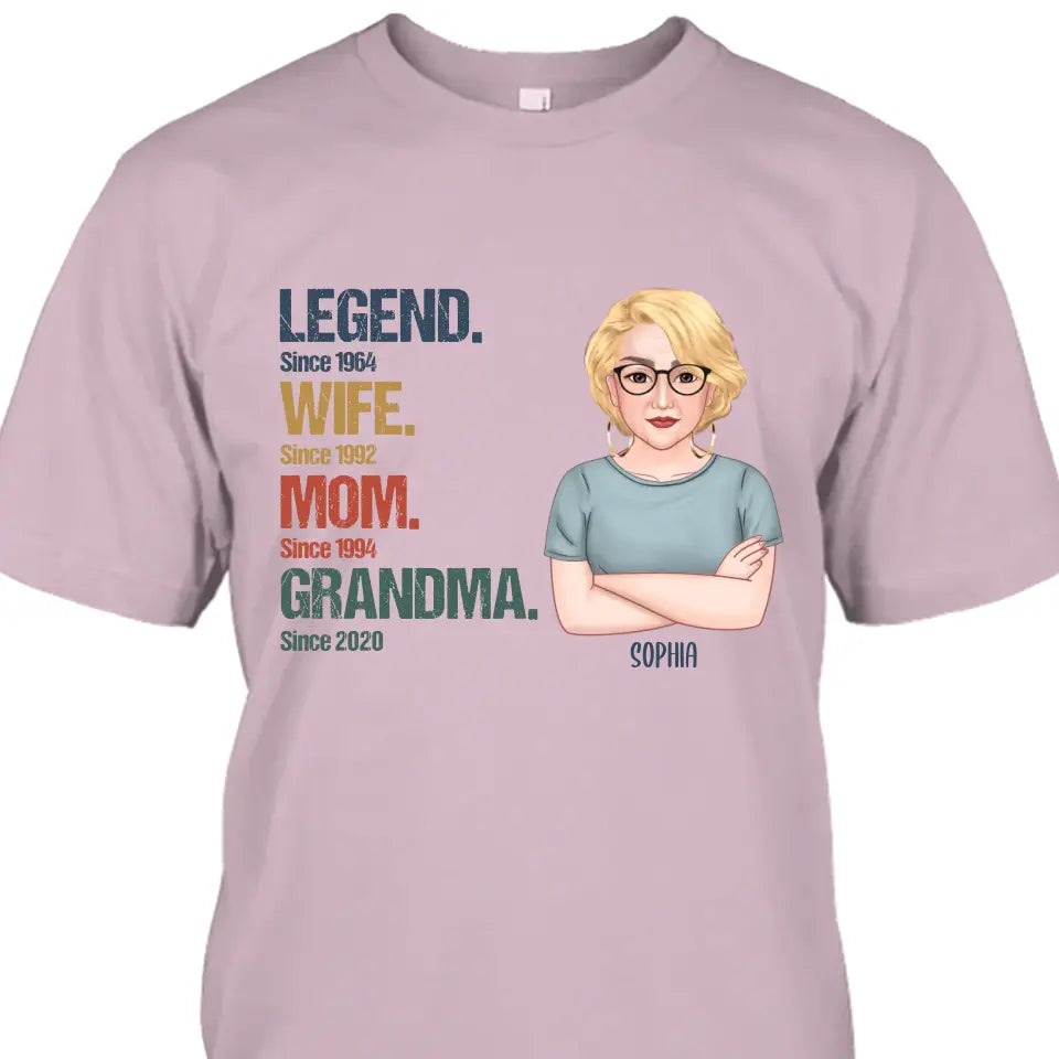 Personalized Vintage Legend Wife Mom Grandma Light Color T-Shirt and Hoodie - Custom Gift for Mother's Day, Christmas