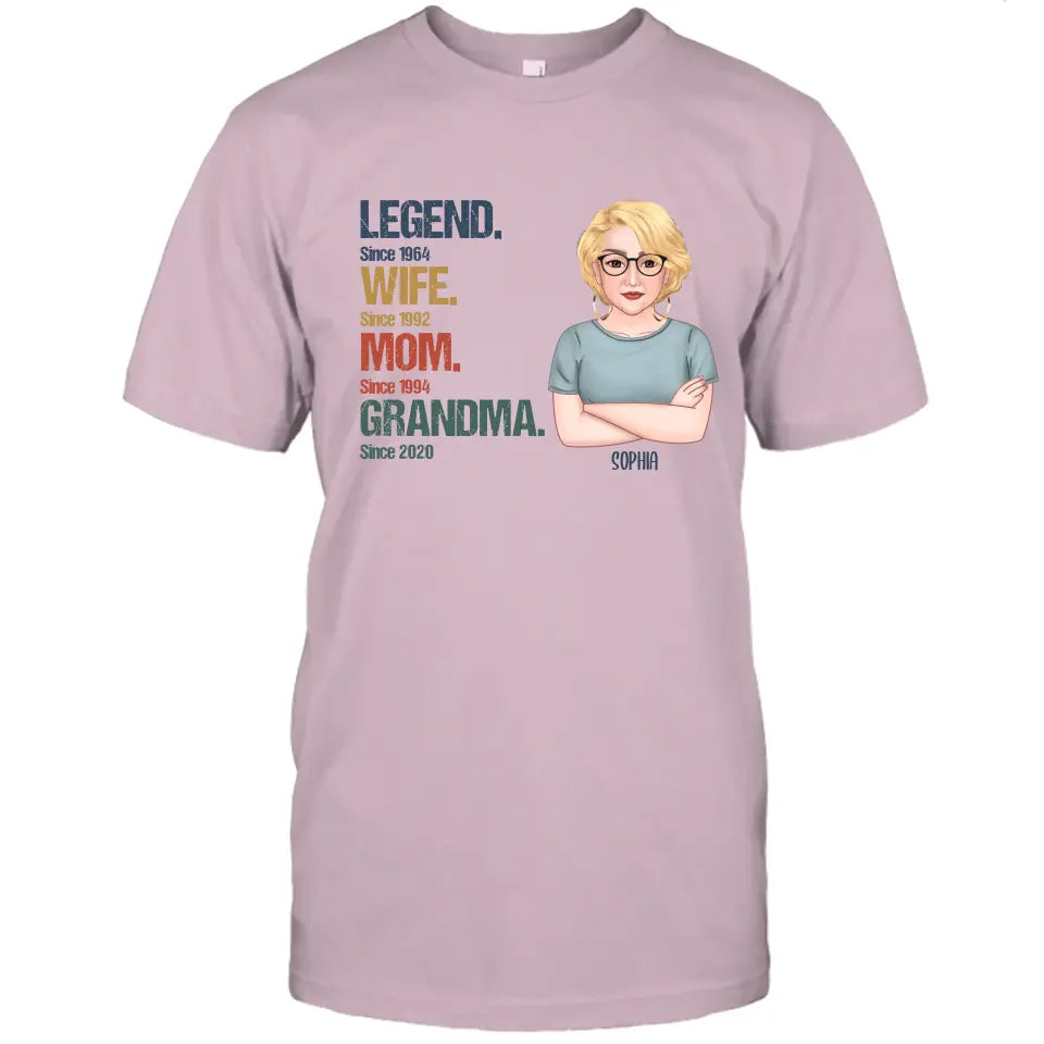 Personalized Vintage Legend Wife Mom Grandma Light Color T-Shirt and Hoodie - Custom Gift for Mother's Day, Christmas