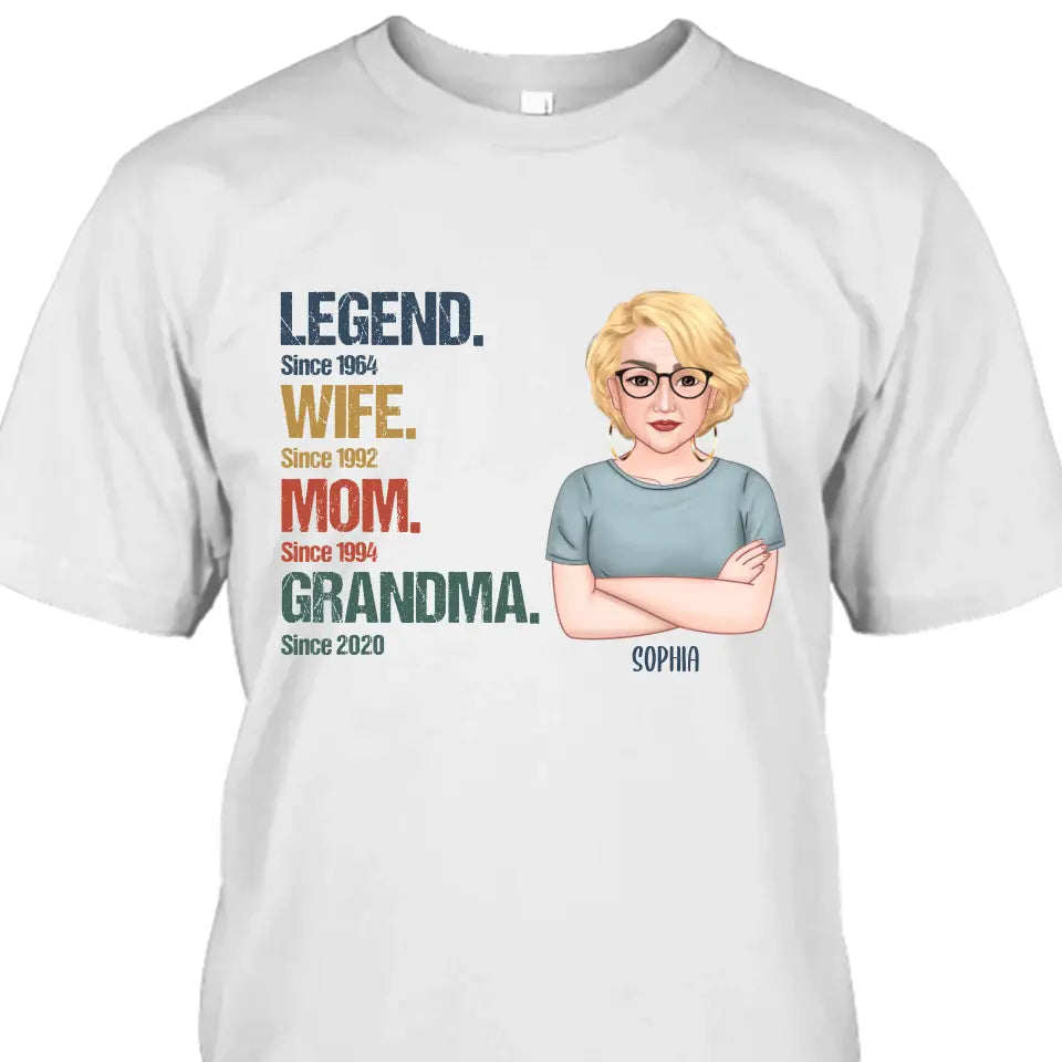 Personalized Vintage Legend Wife Mom Grandma Light Color T-Shirt and Hoodie - Custom Gift for Mother's Day, Christmas