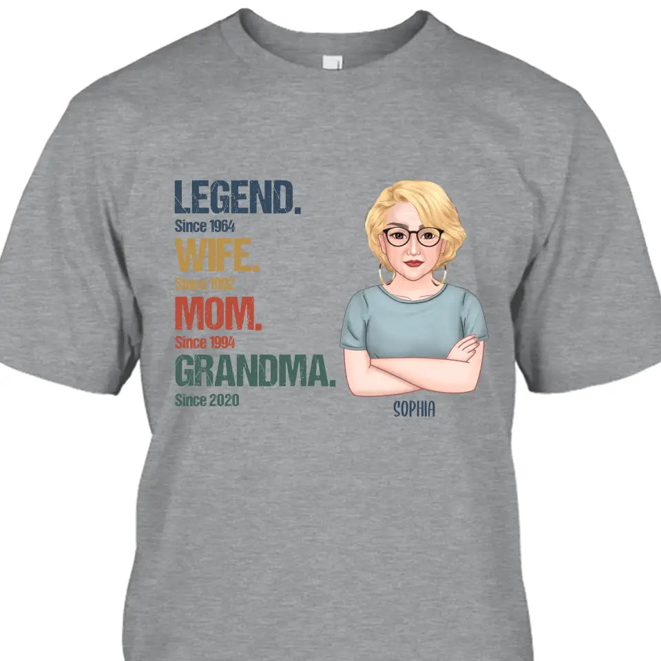 Personalized Vintage Legend Wife Mom Grandma Light Color T-Shirt and Hoodie - Custom Gift for Mother's Day, Christmas