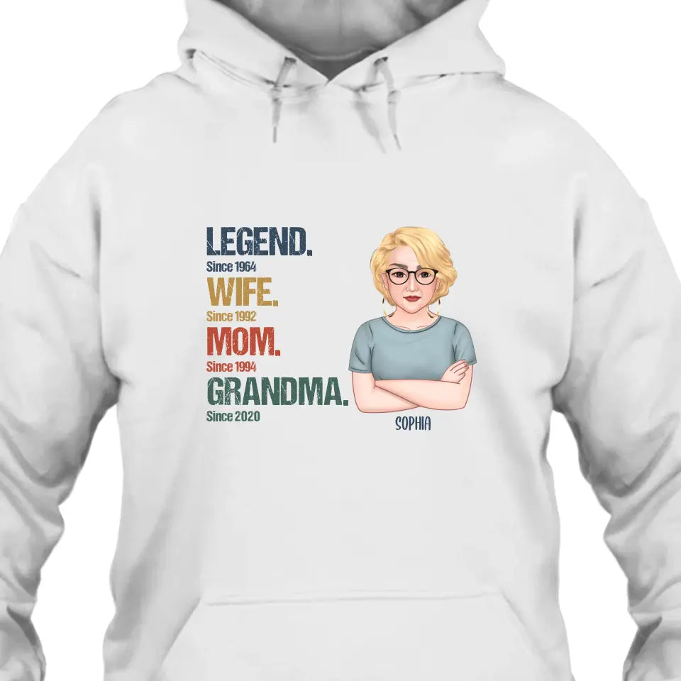 Personalized Vintage Legend Wife Mom Grandma Light Color T-Shirt and Hoodie - Custom Gift for Mother's Day, Christmas