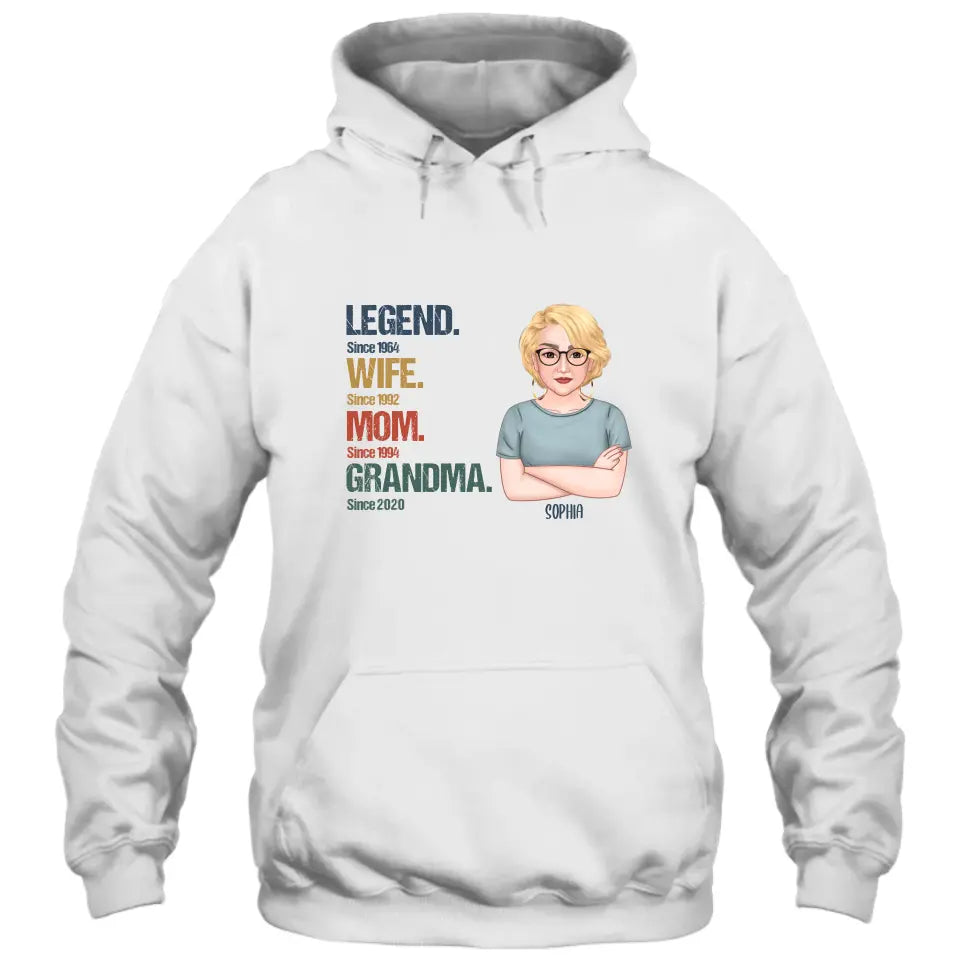 Personalized Vintage Legend Wife Mom Grandma Light Color T-Shirt and Hoodie - Custom Gift for Mother's Day, Christmas