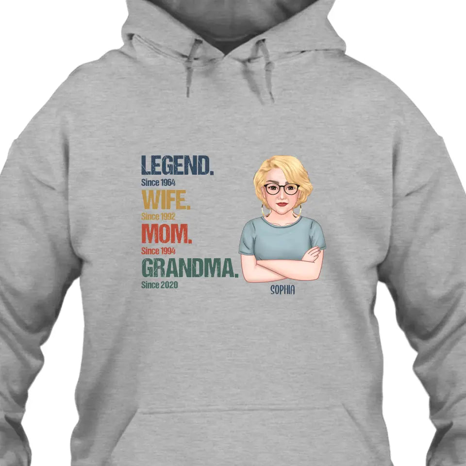 Personalized Vintage Legend Wife Mom Grandma Light Color T-Shirt and Hoodie - Custom Gift for Mother's Day, Christmas