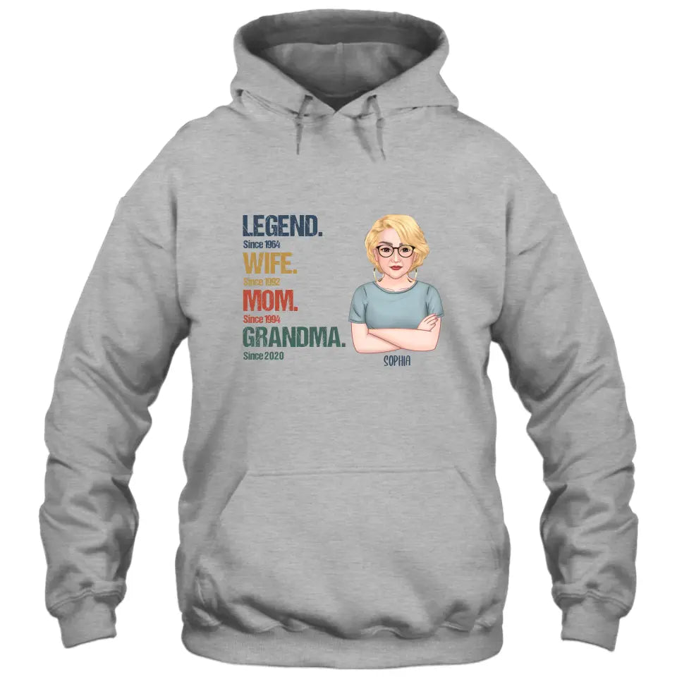 Personalized Vintage Legend Wife Mom Grandma Light Color T-Shirt and Hoodie - Custom Gift for Mother's Day, Christmas