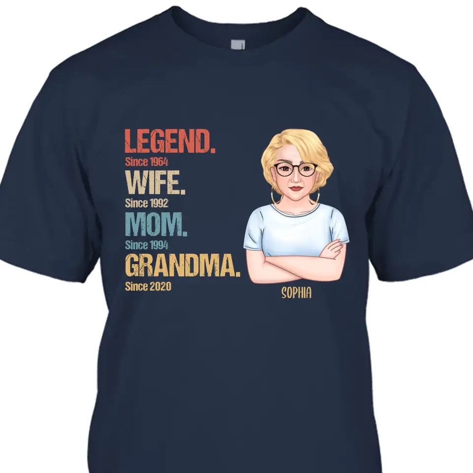 Personalized Vintage Legend Wife Mom Grandma T-Shirt and Hoodie - Custom Gift for Mother's Day, Christmas