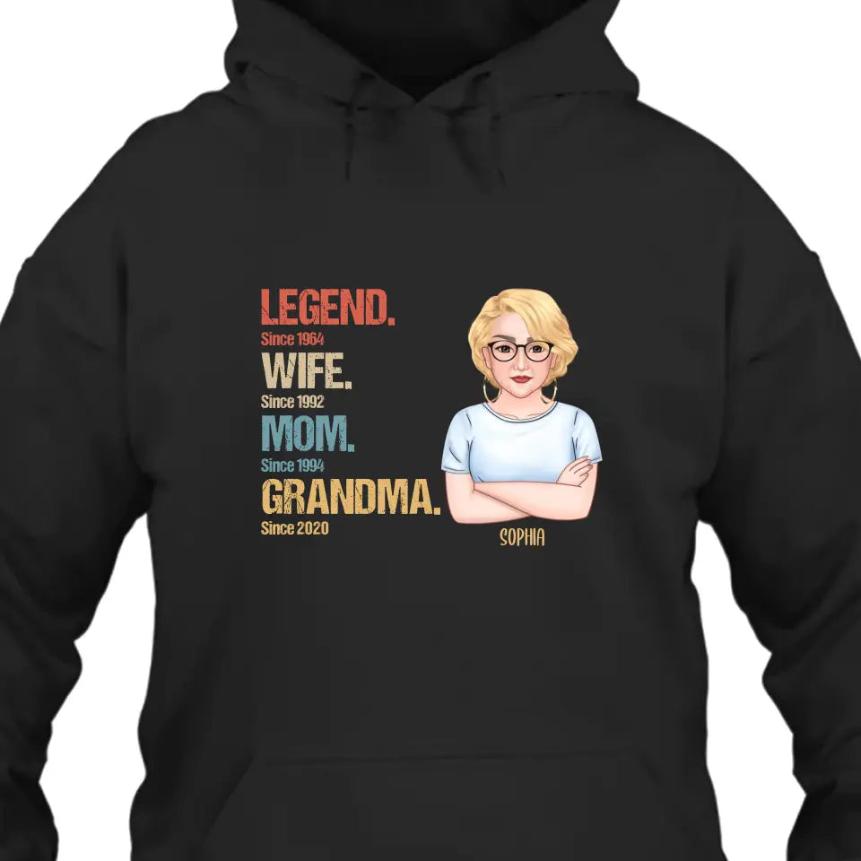 Personalized Vintage Legend Wife Mom Grandma T-Shirt and Hoodie - Custom Gift for Mother's Day, Christmas