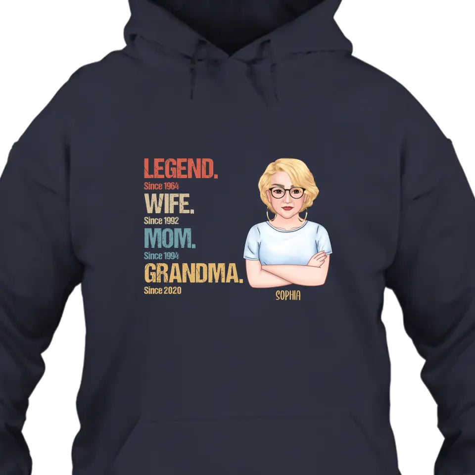 Personalized Vintage Legend Wife Mom Grandma T-Shirt and Hoodie - Custom Gift for Mother's Day, Christmas