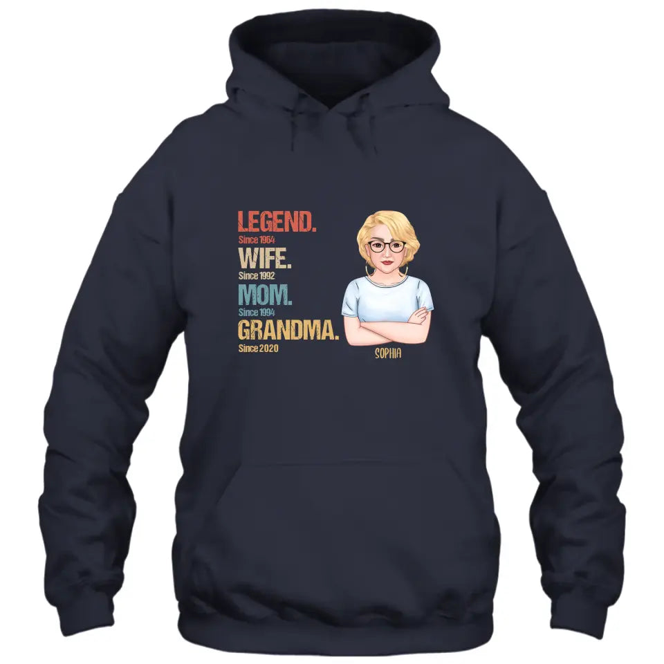 Personalized Vintage Legend Wife Mom Grandma T-Shirt and Hoodie - Custom Gift for Mother's Day, Christmas